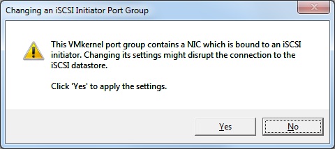 changing an iscsi initiator port group warning