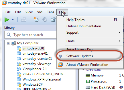 manually check for updates in vmware workstation