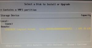 VMware ESXi Install Select Disk To Install Or Upgrade Local Remote LSI Logical Volume